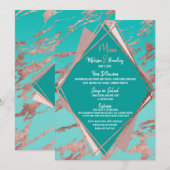 Roos Goud Blauwgroen Groen Marmer Diamond Wedding Menu (Voorkant / Achterkant)