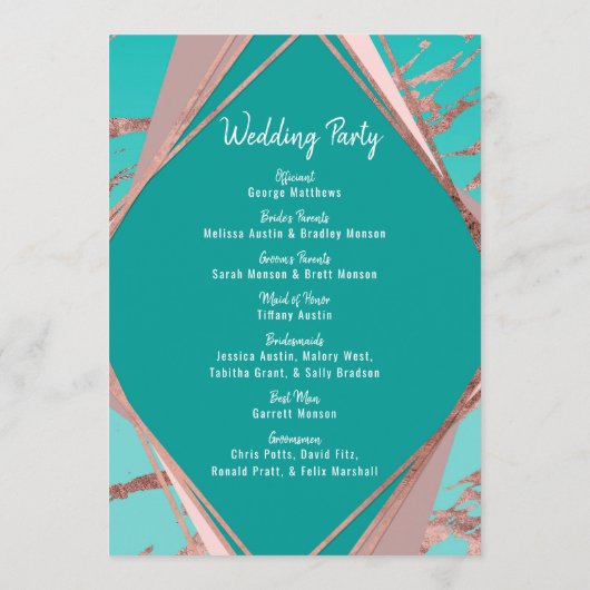 Roos Goud Blauwgroen Groen Marmeren Diamantprogram Programmakaart (Achterkant)