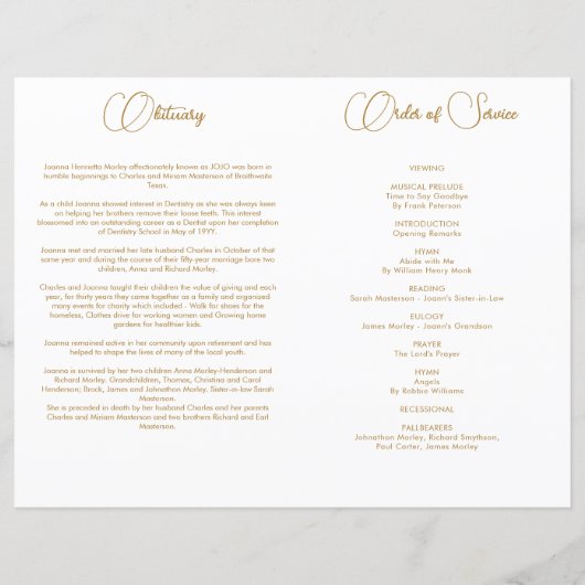 Roos & Goud Bloemen 2 Foto Begrafenisprogramma (Achterkant)