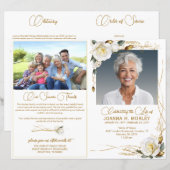 Roos & Goud Bloemen 2 Foto Begrafenisprogramma (Voorkant / Achterkant)