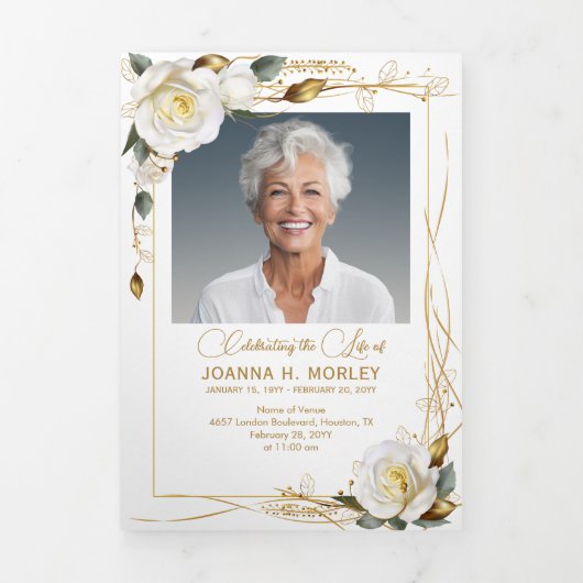 Roos & Goud Bloemen 6 Foto Gedicht Uitvaartprogram Drieluik Programma (Cover)