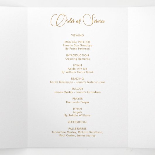 Roos & Goud Bloemen 6 Foto Gedicht Uitvaartprogram Drieluik Programma (Binnenkant midden)