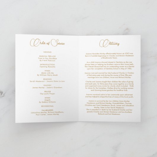 Roos & Goud Bloemen Begrafenisprogramma Programma (Binnen)