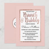 Roos Goud Bloemen Blush Roze Borstel Brunch Bubbly Kaart (Voorkant / Achterkant)