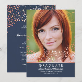 Roos Goud Bloemen Elegant Navy Foto Afstuderen Kaart