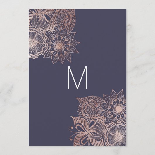 Roos Goud Bloemen en Navy Blue Bruiloft Menu (Achterkant)