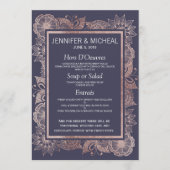 Roos Goud Bloemen en Navy Blue Bruiloft Menu (Voorkant)