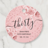 Roos Goud Bloemen Glitter 30e Verjaardag Script Bedankjes Labels (Voorkant)