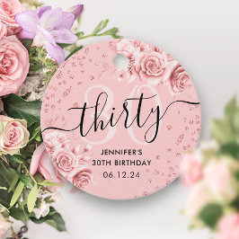 Roos Goud Bloemen Glitter 30e Verjaardag Script Bedankjes Labels