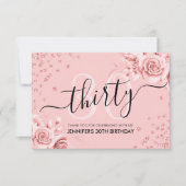 Roos Goud Bloemen Glitter 30e Verjaardag Script Bedankkaart (Voorkant)