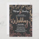 Roos Goud Bloemen Goud Glitter Ombre Bruiloft Kaart (Voorkant)