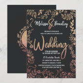 Roos Goud Bloemen Goud Glitter Ombre Bruiloft Kaart (Voorkant / Achterkant)