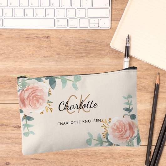Roos Goud Bloemen Groen Crème Naam Monogram Etui