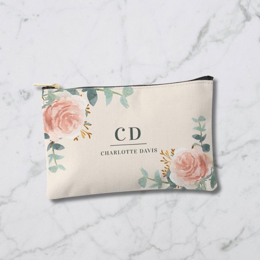 Roos Goud Bloemen Groen Crème Naam Monogram Etui