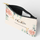 Roos Goud Bloemen Groen Crème Naam Monogram Etui (Open)