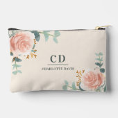 Roos Goud Bloemen Groen Crème Naam Monogram Etui (Achterkant)