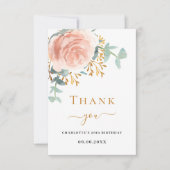 Roos Goud Bloemen Groen Elegant Birthday Bedankkaart (Voorkant)