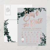 Roos Goud Bloemen Groen Grijs Kalender Save the da Aankondigingskaart (Voorkant / Achterkant)