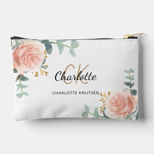 Roos Goud Bloemen Groen Naam Monogram Etui (Achterkant)