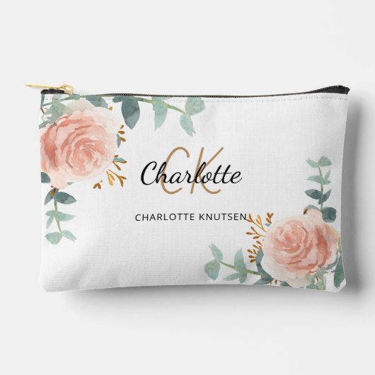 Roos Goud Bloemen Groen Naam Monogram Etui (Voorkant)