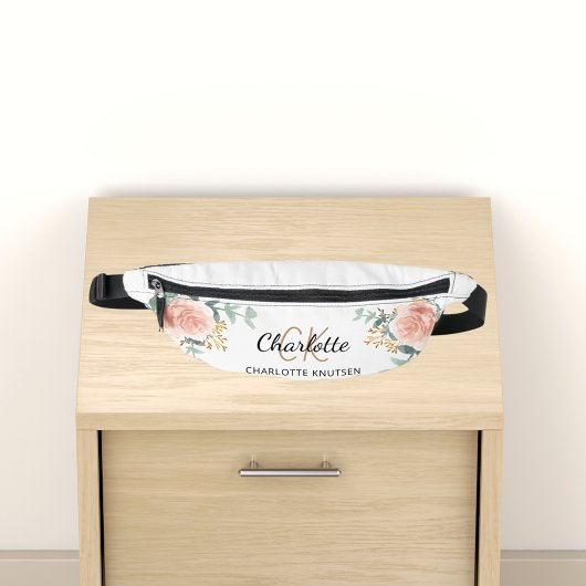 Roos Goud Bloemen Groen Naam Monogram Heuptasje