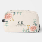 Roos Goud Bloemen Groen Naam Monogram Toilettasje (Voorkant)