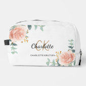 Roos Goud Bloemen Groen Naam Monogram Toilettasje (Voorkant)