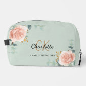 Roos Goud Bloemen Groen Naam Monogram Toilettasje (Voorkant)