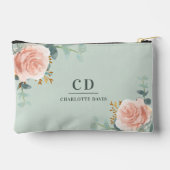 Roos Goud Bloemen Groene Naam Monogram Etui (Achterkant)