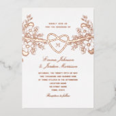 Roos Goud Bloemen Hart bruiloft Folie Uitnodigen Folie Uitnodiging (Voorkant)