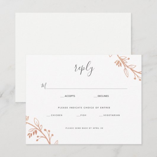 Roos Goud Bloemen Krans Modern Bruiloft Antwoord K (Voorkant / Achterkant)