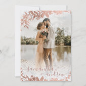 Roos Goud Bloemen Marmeren Script 5 foto's bruilof Kaart (Voorkant)