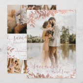 Roos Goud Bloemen Marmeren Script 5 foto's bruilof Kaart (Voorkant / Achterkant)