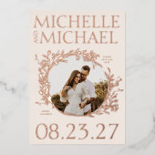 Roos Goud Bloemen Rand Foto Opslaan De Datum Kaart (Voorkant)