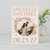 Roos Goud Bloemen Rand Foto Opslaan De Datum Kaart (Staand Voorkant)