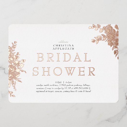 Roos Goud Bloemen Rond Vrijgezellenfeest Folie Uitnodiging (Voorkant)