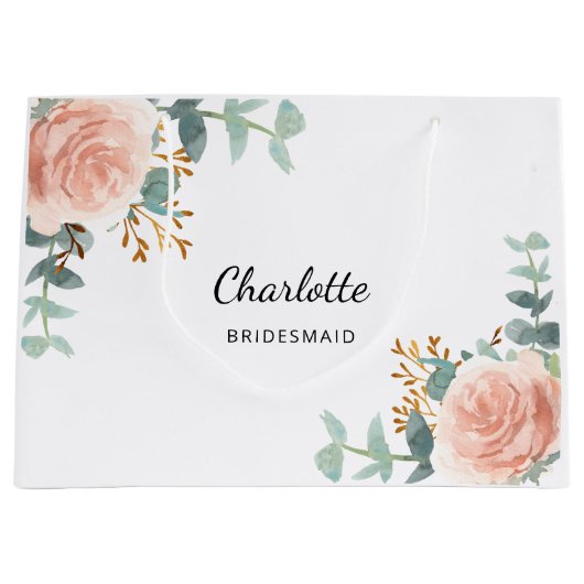 Roos Goud Bloemen Salie Groen Bruidsmeisje Groot Cadeauzakje (Voorkant)