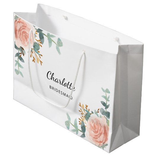 Roos Goud Bloemen Salie Groen Bruidsmeisje Groot Cadeauzakje (Voorkant Gekanteld)