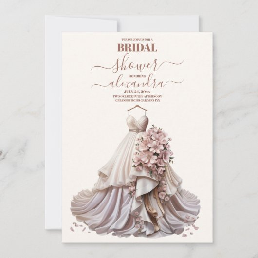 Roos Goud Bloemen Trouwjurk Vrijgezellenfeest Kaart (Voorkant)