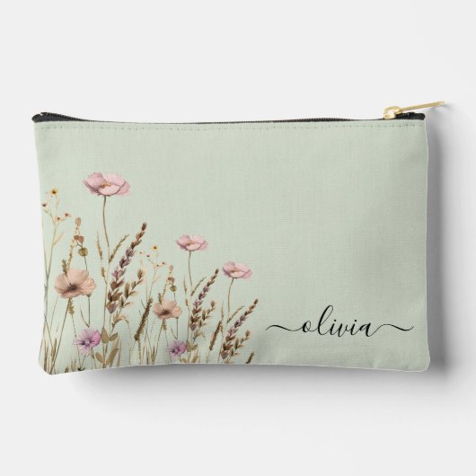 Roos Goud Bloemen Wijze Groene Naam Monogram Etui (Achterkant)