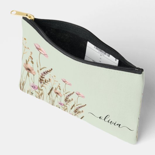 Roos Goud Bloemen Wijze Groene Naam Monogram Etui (Open)