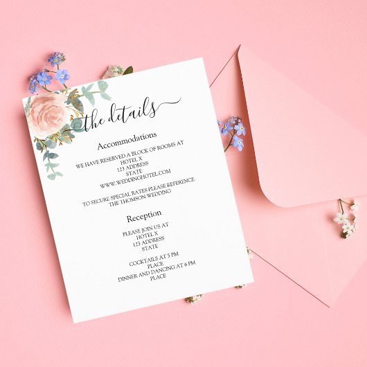 Roos goud bloemengroen bruiloft programma details