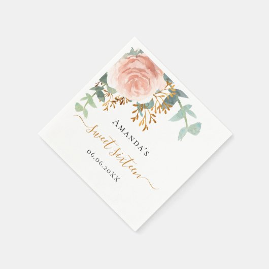 Roos goud bloemengroen elegant Sweet 16 Servet (Hoek)