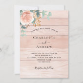 Roos goud bloemengroen hout bruiloft kaart (Voorkant)