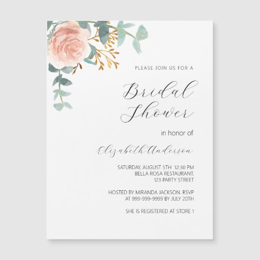 Roos goud bloemengroen luxe Vrijgezellenfeest Magnetische Uitnodiging (Voorkant)