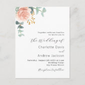 Roos goud bloemengroen modern bruiloft uitnodiging briefkaart (Voorkant)