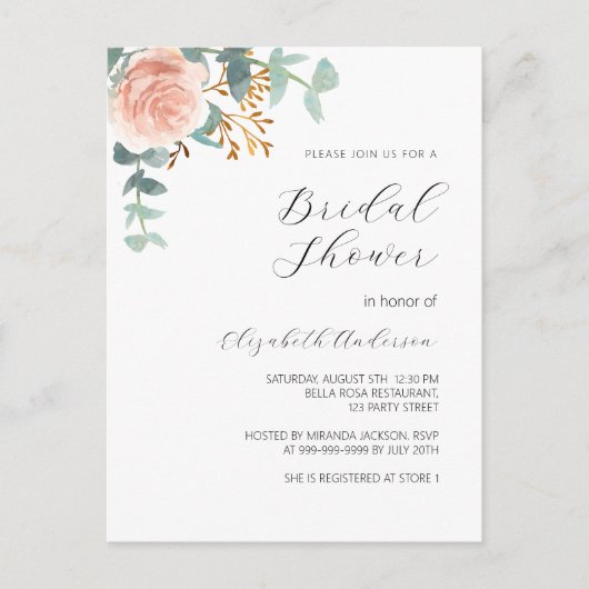 Roos goud bloemengroen script Vrijgezellenfeest Uitnodiging Briefkaart (Voorkant)