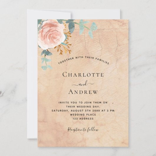Roos goud bloemengroen terracotta bruiloft kaart (Voorkant)