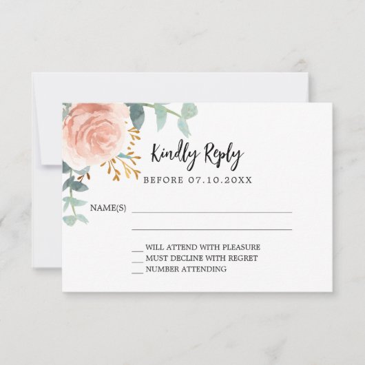 Roos goud bloemengroen verjaardagsreactie RSVP (Voorkant)