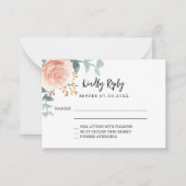 Roos goud bloemengroen verjaardagsreactie RSVP Notitiekaartje (Voorkant)